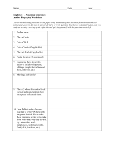 Author Biography Worksheet - American Literature