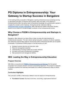 PG Diploma in Entrepreneurship: Bangalore Startup Success