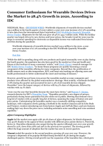 Wearable Device Market Growth in 2020: IDC Report