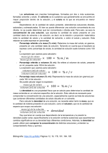 Soluciones y Concentración: % m/m, % v/v, Densidad