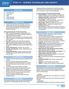 Information Age & STS: Topic Outline for STAS 111