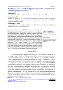 Propensity to Cheat Scale Validation in Ethiopian Universities