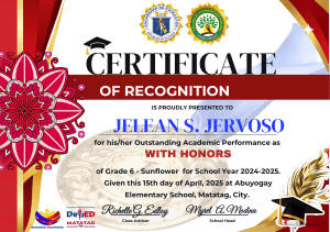 Elementary School Awards Certificates 2024-2025
