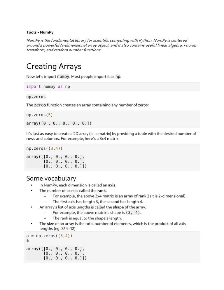 NumPy Tutorial: Array Creation and Operations