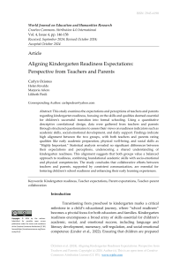 Kindergarten Readiness: Teacher & Parent Expectations