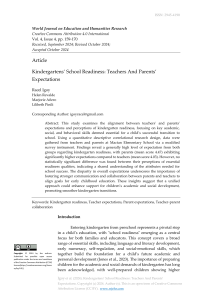 Kindergarten Readiness: Teacher & Parent Expectations