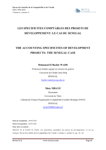 Sp&eacute;cificit&eacute;s comptables des projets de d&eacute;veloppement au S&eacute;n&eacute;gal