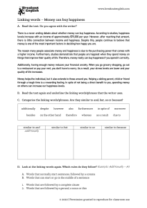 Linking Words: Money & Happiness - English Worksheet