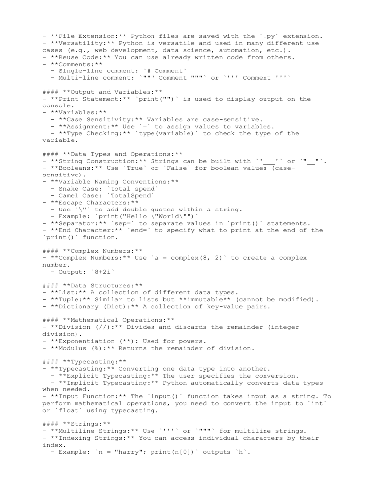 Python Cheat Sheet: Basics, Data Types, and Operations