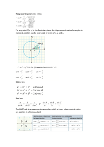 Trigonometry Reference Sheet: Ratios, Laws, Identities