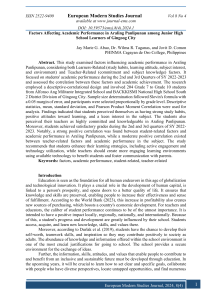 Araling Panlipunan Academic Performance Factors: Gingoog City