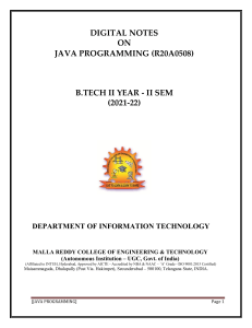 Java Programming Digital Notes | B.Tech II Year - Malla Reddy College