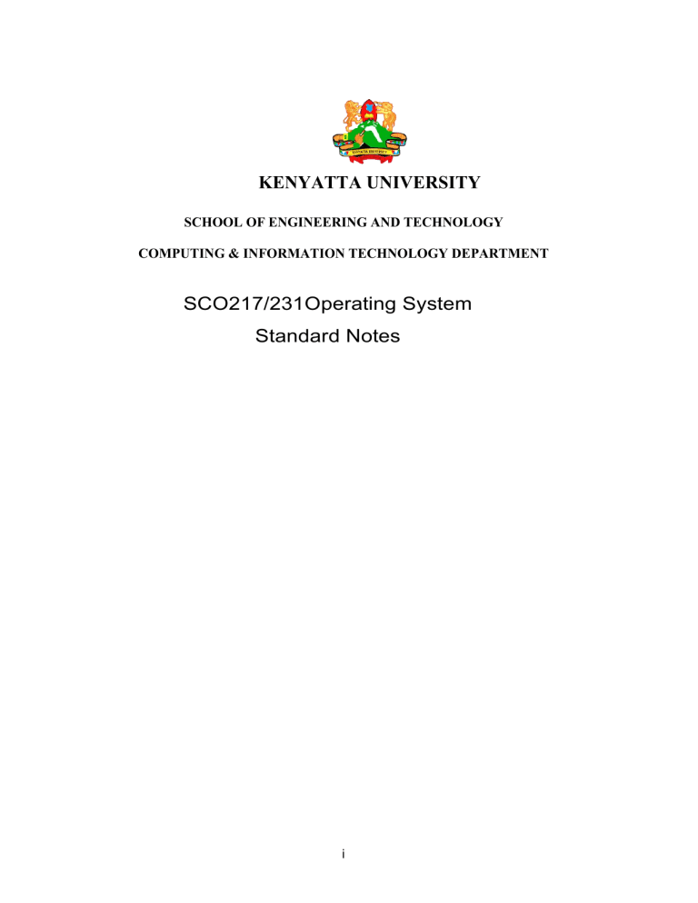 Operating Systems Standard Notes - Kenyatta University