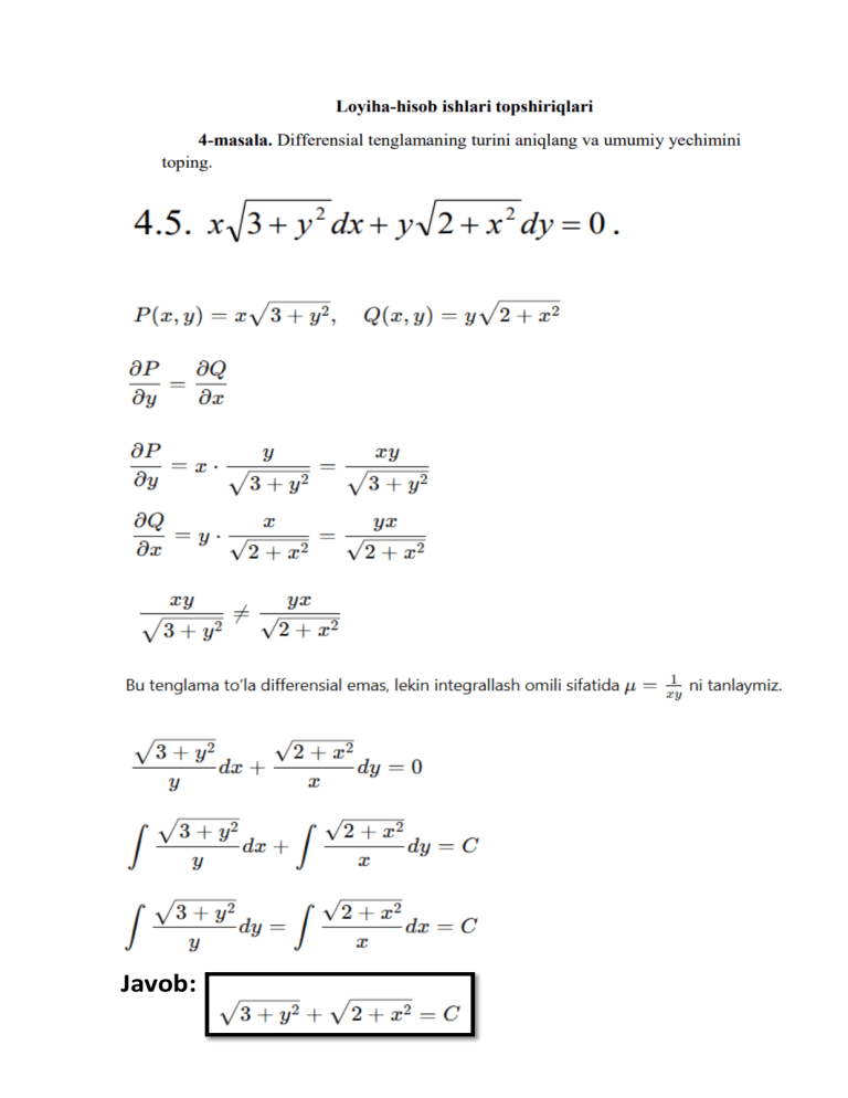 Differential equation problem and solution