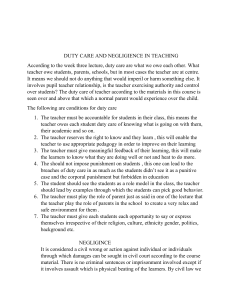 Duty of Care and Negligence in Teaching: Lecture Notes