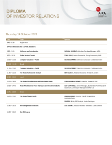 Diploma of Investor Relations Course Agenda