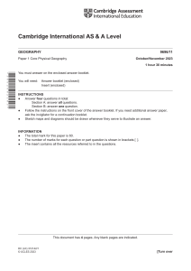 A Level Geography: Core Physical Geography Exam Paper