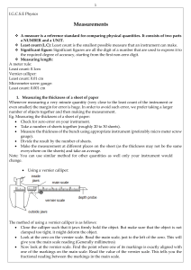 IGCSE Physics: Measurements - Lesson Notes