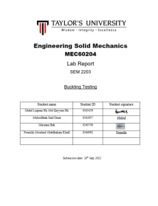 Buckling Testing Lab Report - Engineering Mechanics