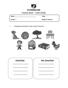 Grade 1 Science Practice Sheet: Living & Non-Living Things