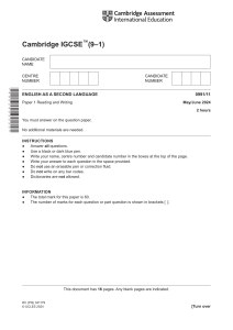 IGCSE English as a Second Language Exam Paper 0991/11