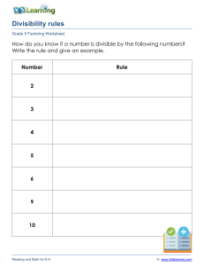 Divisibility Rules Worksheet - Grade 5 Math