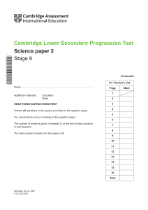 Cambridge Lower Secondary Science Progression Test Paper 2 Stage 9