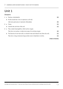 Science 7 End-of-Unit Test Answers - Cambridge