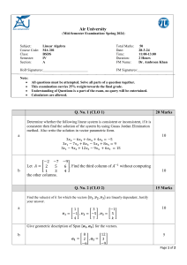 Linear Algebra Exam - Air University, Spring 2024