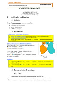 Statique des solides : Modélisation des actions mécaniques