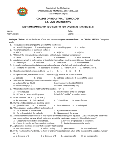 Chemistry for Engineers Midterm Exam - College Level