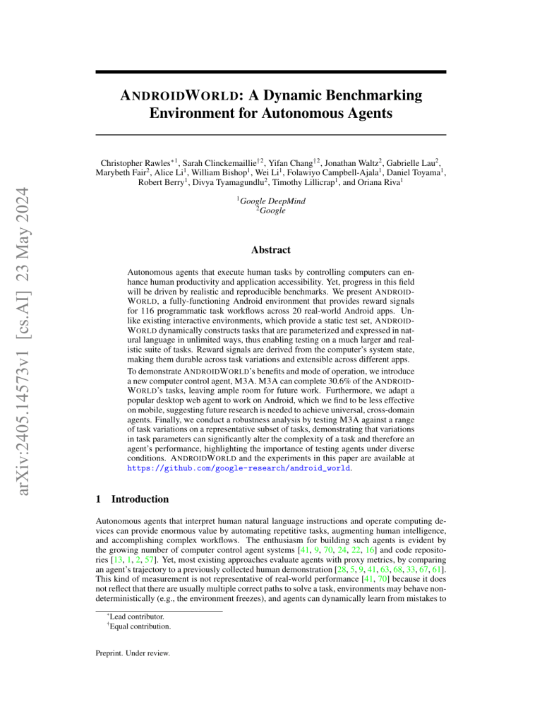 AndroidWorld: Benchmarking Autonomous Agents in Real Android Apps