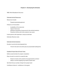 Project Schedule Development: WBS, Duration, Critical Path