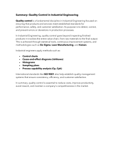 Quality Control in Industrial Engineering Summary
