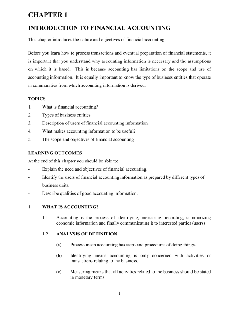 Financial Accounting: Introduction & Objectives