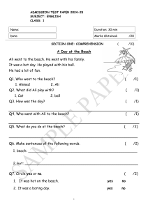 Class 1 English Test Paper: Beach Day & Car Writing