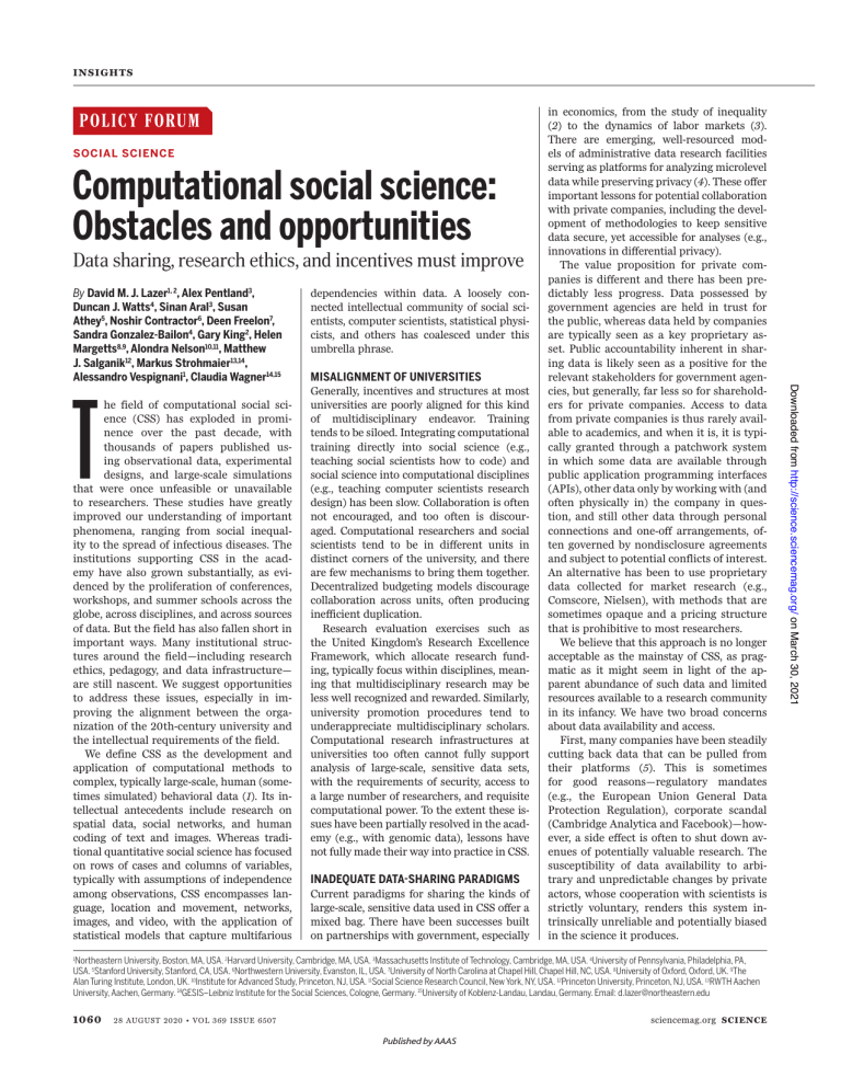 Computational Social Science: Obstacles & Opportunities