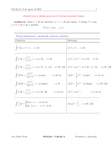 Cálculo II: Primitivas y Derivadas de Funciones Elementales