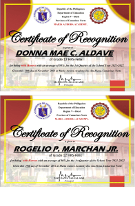 Certificate of Recognition - Academic Honors