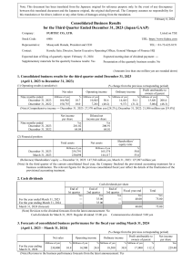 FUJITEC Consolidated Business Results Q3 2023