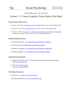 Social Psychology: Course Logistics Readings & Resources
