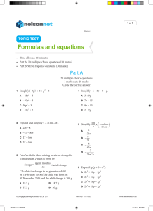 Formulas & Equations Test - High School Math