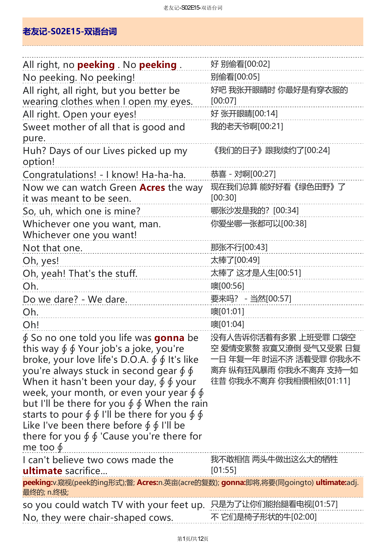 老友记S02E15双语字幕脚本