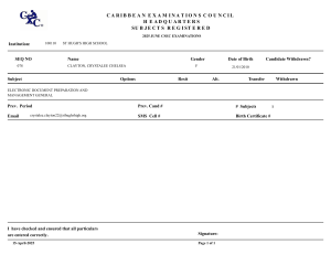 CSEC Exam Registration: Crystalee Clayton - St. Hugh's High