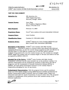 DUREX Condom 510(k) Pre-market Notification Summary