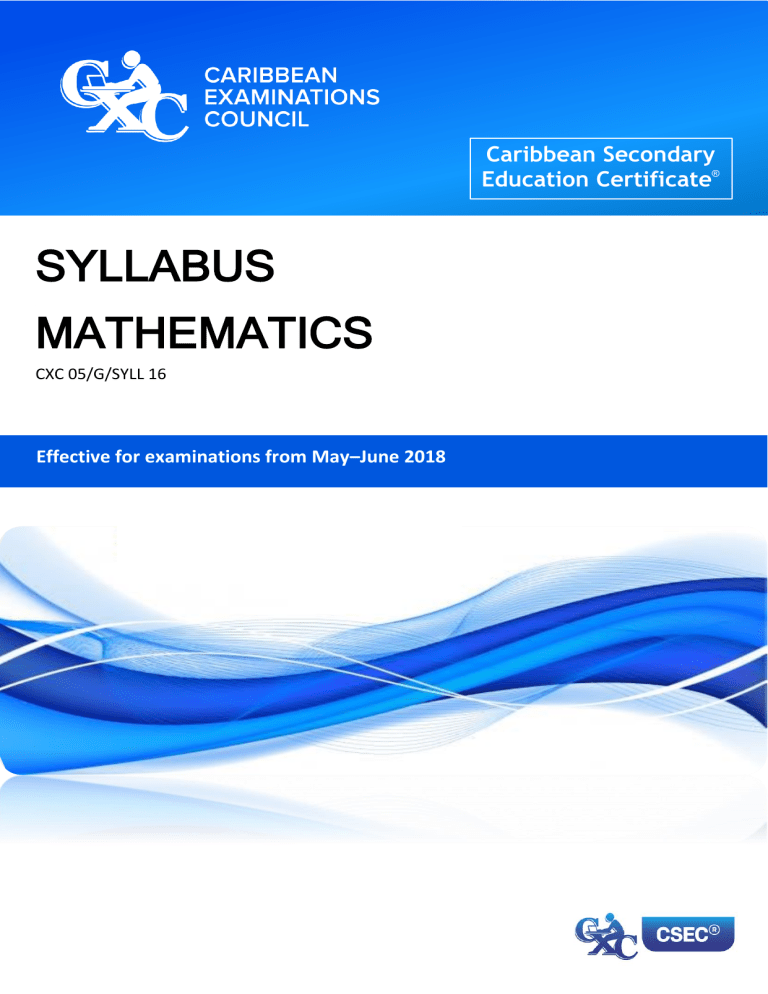 Csec mathematics syllabus 2018 exam