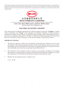 BYD 2024 First Quarterly Report: Financial Performance