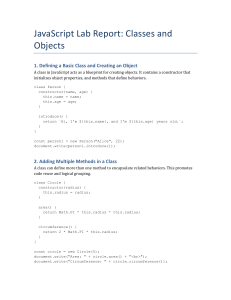 JavaScript Classes and Objects Lab Report