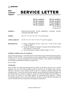 Boeing Service Letter: Deicing Fluid Residue & Flight Controls