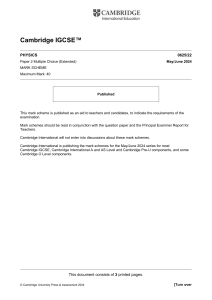 IGCSE Physics 0625/22 Mark Scheme: May/June 2024